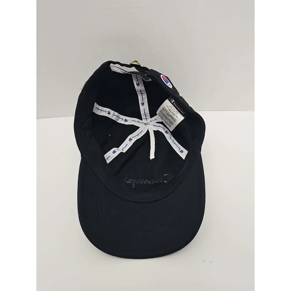 Champion Hat Cap Strap‎ Back Adjustable Spellout Script Logo Baseball Hat Black